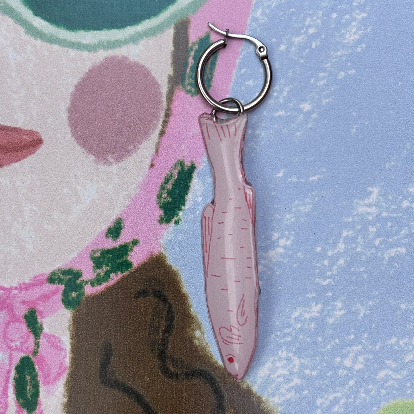 Par de aretes peces rosa con rojo grandes
