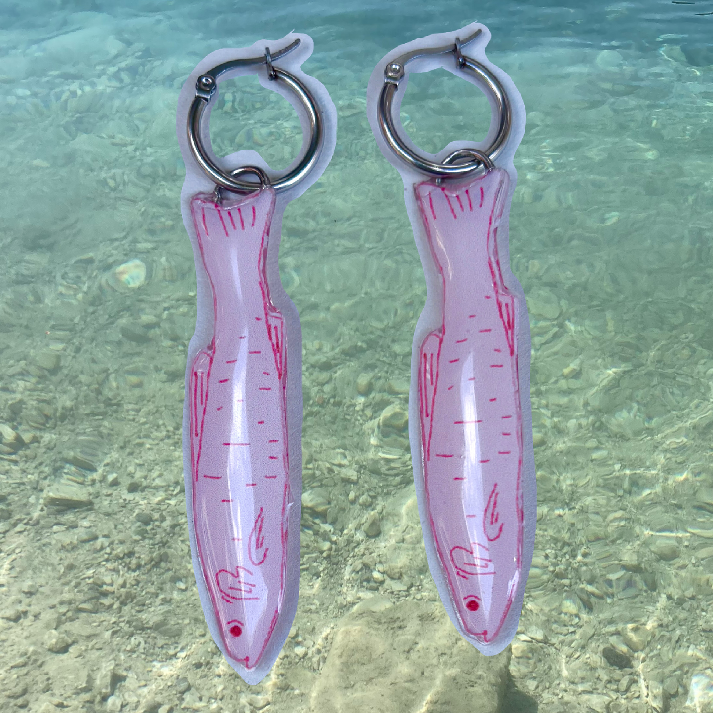 Par de aretes peces rosa con rojo grandes
