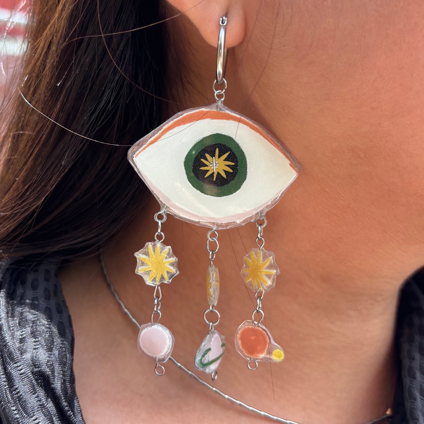 Par de aretes sistema solar ojos