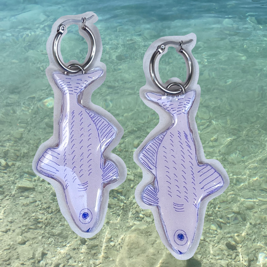 Par de aretes peces rosa con azul grandes
