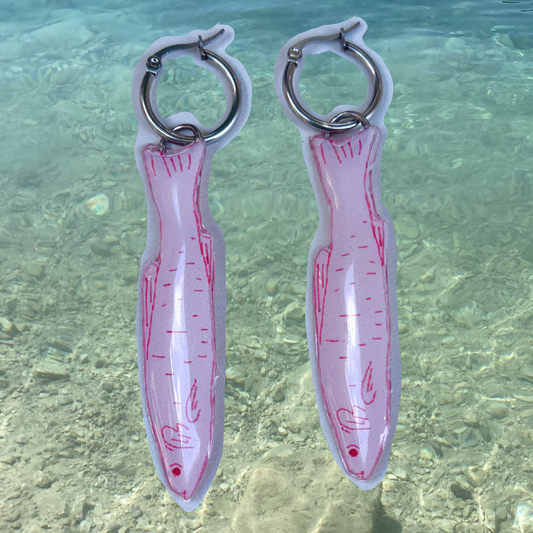 Par de aretes peces rosa con rojo grandes