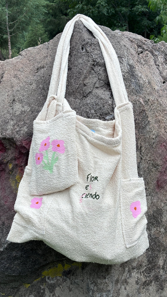 Tote bag toalla rosa tres flores