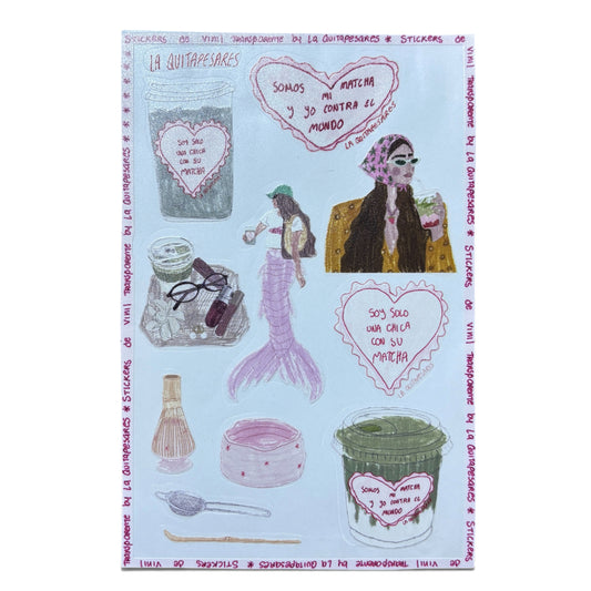 Plantilla de stickers chica matcha