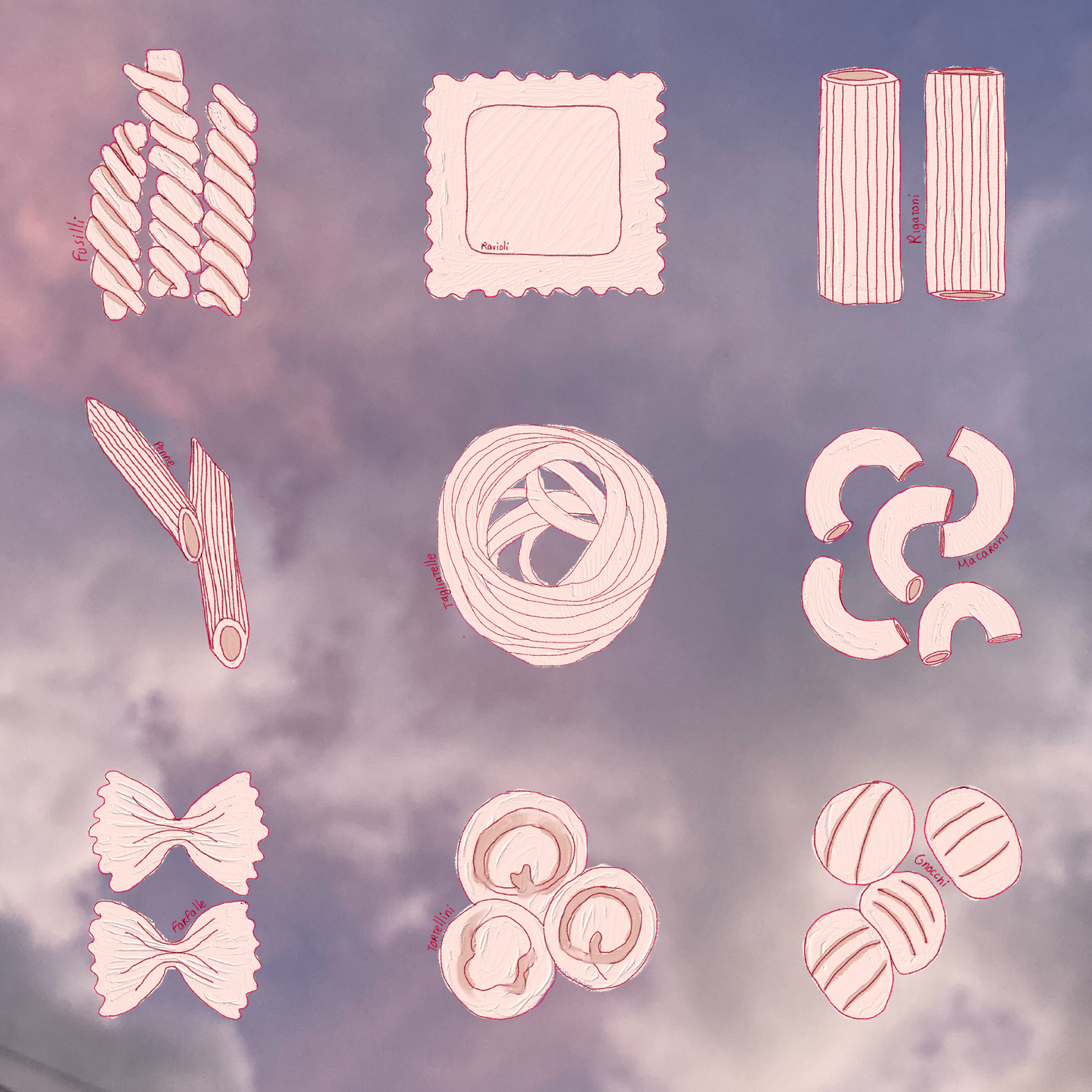 Paquete de stickers pastas