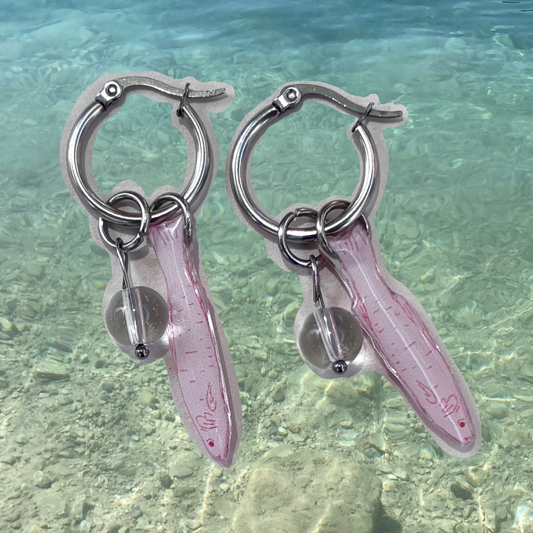 Par de aretes peces rosa con rojo chicos
